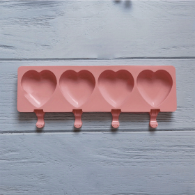 1pc Food Grade Silicone Ice Cream Mold 4 Grids Love-shaped Large Ice-cream Popsicle Mold Cake Soap Jelly Pudding Baking Mold - 1pc 4 Grids Pink Heart