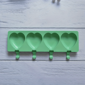 1pc Food Grade Silicone Ice Cream Mold 4 Grids Love-shaped Large Ice-cream Popsicle Mold Cake Soap Jelly Pudding Baking Mold - 1pc 4 Grids Green Heart