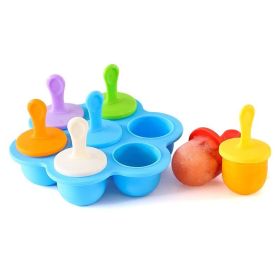 1pc 7 Holes Silicone Popsicle Mold; Ice Pop Molds Maker; Storage Container For Homemade Food; Ice Cream DIY Pop Molds; BPA Free - Blue Base