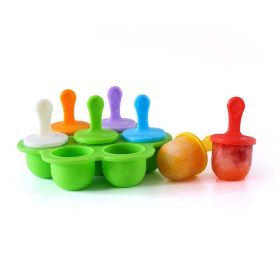 1pc 7 Holes Silicone Popsicle Mold; Ice Pop Molds Maker; Storage Container For Homemade Food; Ice Cream DIY Pop Molds; BPA Free - Green Base