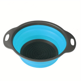 1pc Silicone Folding Drain Basket Fruit Vegetable Washing Basket Foldable Strainer Colander Collapsible Drainer Kitchen Storage Tool - Blue2 - Small