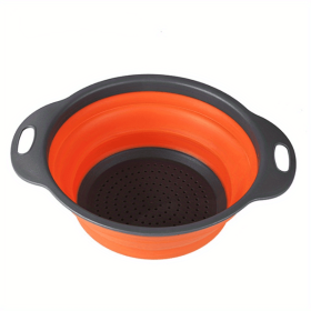 1pc Silicone Folding Drain Basket Fruit Vegetable Washing Basket Foldable Strainer Colander Collapsible Drainer Kitchen Storage Tool - Orange2 - Large