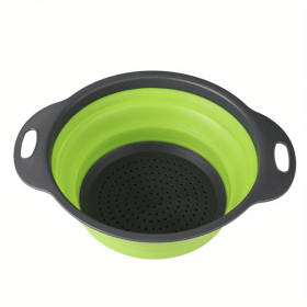 1pc Silicone Folding Drain Basket Fruit Vegetable Washing Basket Foldable Strainer Colander Collapsible Drainer Kitchen Storage Tool - Green2 - Small