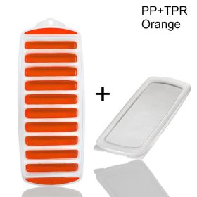 1pc Silicone Ice Cube Tray With Lid Long Strip 10 Grid Cylindrical Ice Tray Ice Making Mold Water Bottle Ice Cube Tray For Freezer - Orange