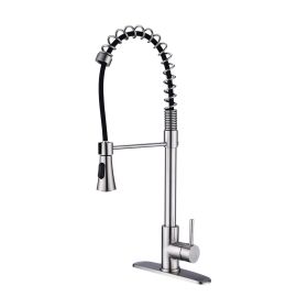 Commercial Modern Single Handle Spring High Arc Kitchen Faucet Brushed Nickel - as Pic