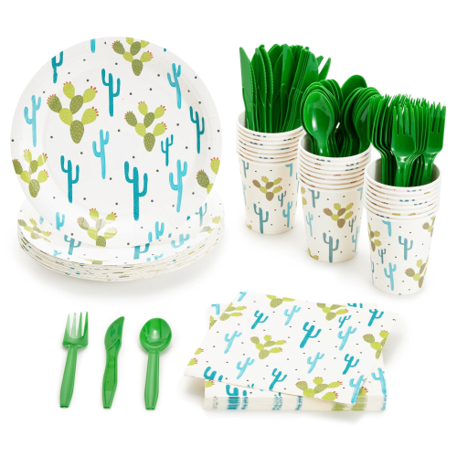 Cactus Party Supplies with Succulent Plates, Napkins, Cups and Cutlery - 144 pieces Cactus Party Supplies with Succulent Plates, Napkins, Cups and Cutlery - 144 pieces
