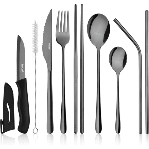 Portable Silverware Set, Stainless Steel Travel Camping Cutlery Flatware Set with Carrying Case - 11 PCS Portable Silverware Set, Stainless Steel Travel Camping Cutlery Flatware Set with Carrying Case - 11 PCS