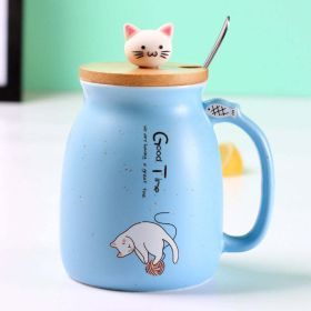 Cartoon Cat Ceramic Coffee Mug - blue