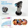 Culinary Butane Torch Lighter Refillable Blow Torch Adjustable Flame Kitchen Cooking BBQ Torch (Gas Not Included) - black