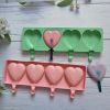 1pc Food Grade Silicone Ice Cream Mold 4 Grids Love-shaped Large Ice-cream Popsicle Mold Cake Soap Jelly Pudding Baking Mold - 1pc 4 Grids Pink Heart