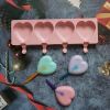 1pc Food Grade Silicone Ice Cream Mold 4 Grids Love-shaped Large Ice-cream Popsicle Mold Cake Soap Jelly Pudding Baking Mold - 1pc 4 Grids Pink Heart