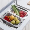 1pc Retractable Fruits And Vegetables Drain Basket; Extendable Over The Sink; Adjustable Strainer; Sink Washing Basket For Kitchen - White