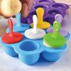 1pc 7 Holes Silicone Popsicle Mold; Ice Pop Molds Maker; Storage Container For Homemade Food; Ice Cream DIY Pop Molds; BPA Free - Green Base